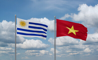 Vietnam and Uruguay flags, country relationship concept