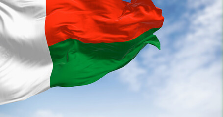 National flag of Madagascar waving in the wind on a clear day