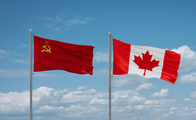 Canada and USSR flags, country relationship concept