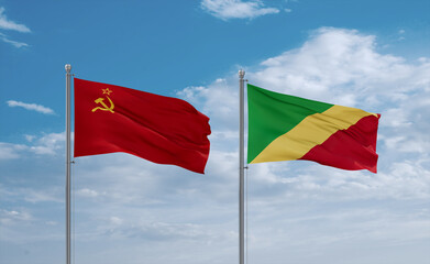 Congo and USSR flags, country relationship concept