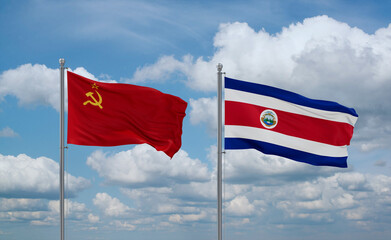 Costa Rico and USSR flags, country relationship concept