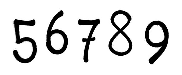 Graffiti spray font alphabet with a spray in black over white. Digits. Vector illustration. Part 9