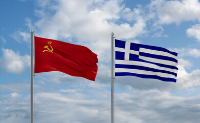 Greece and USSR flags, country relationship concept