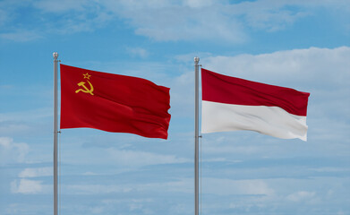 Indonesia and USSR flags, country relationship concept