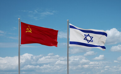 Israel and USSR flags, country relationship concept