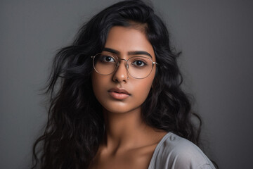 Obraz premium Portrait of beautiful young woman with curly hair indoors, closeup.