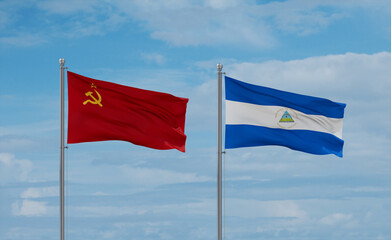 Nicaragua and USSR flags, country relationship concept
