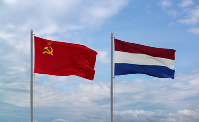 Netherlands and USSR flags, country relationship concept