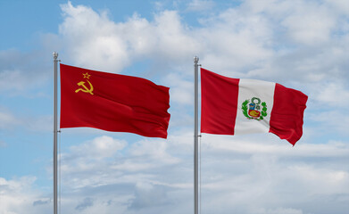 Peru and USSR flags, country relationship concept