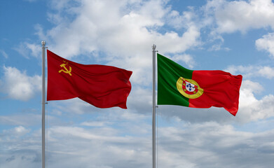 Portugal and USSR flags, country relationship concept