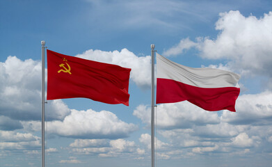 Poland and USSR flags, country relationship concept