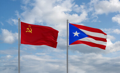 Puerto Rico and USSR flags, country relationship concept