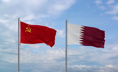 Qatar and USSR flags, country relationship concept