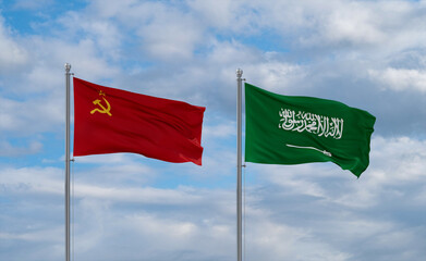USSR and Saudi Arabia flags, country relationship concepts