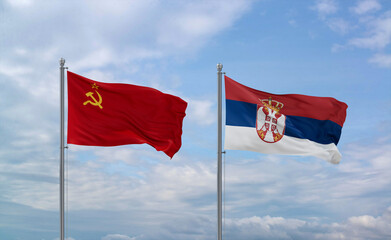 Serbia and USSR flags, country relationship concept