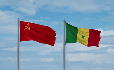 Senegal and USSR flags, country relationship concept