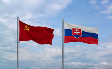 Slovakia and USSR flags, country relationship concept