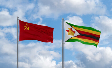 Zimbabwe and USSR flags, country relationship concept