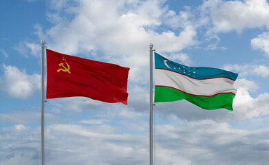 Uzbekistan and USSR flags, country relationship concept