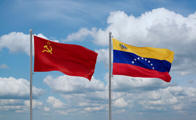 Venezuela and USSR flags, country relationship concept