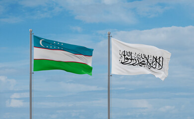 Uzbekistan and Afghanistan national flags, country relationship concept