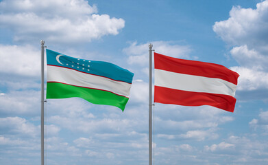 Austria and Uzbekistan flags, country relationship concept