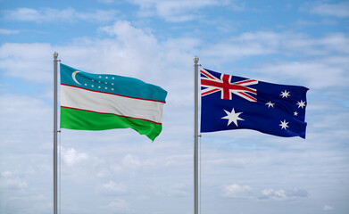 Australia and Uzbekistan flags, country relationship concept