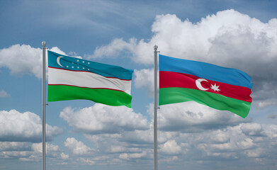 Azerbaijan and Uzbekistan flags, country relationship concept