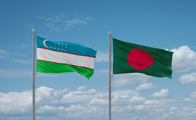 Bangladesh and Uzbekistan flags, country relationship concept