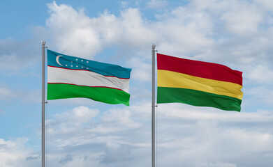 Bolivia and Uzbekistan flags, country relationship concept