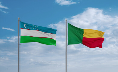 Benin and Uzbekistan flags, country relationship concept