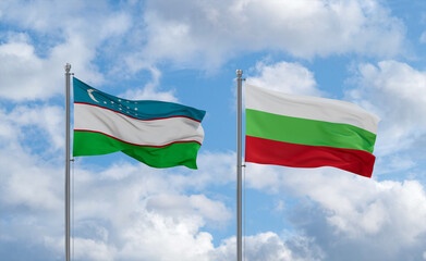 Bulgaria and Uzbekistan flags, country relationship concept