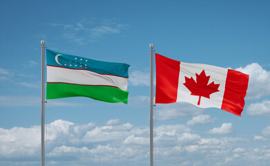 Canada and Uzbekistan flags, country relationship concept