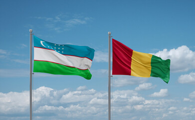 Guinea and Uzbekistan flags, country relationship concept