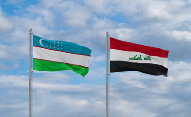 Iraq and Uzbekistan flags, country relationship concept