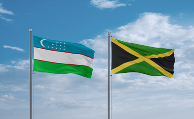 Jamaica and Uzbekistan flags, country relationship concept
