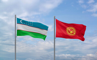 Kyrgyzstan and Uzbekistan flags, country relationship concept