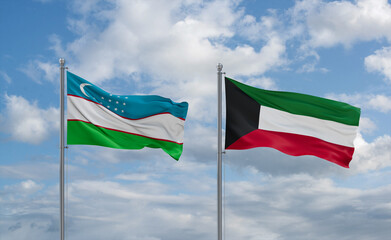 Kuwait and Uzbekistan flags, country relationship concept