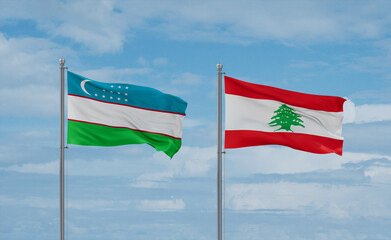 Lebanon and Uzbekistan flags, country relationship concept