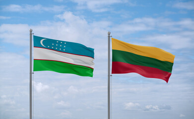 Lithuania and Uzbekistan flags, country relationship concept