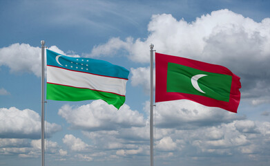 Maldives and Uzbekistan flags, country relationship concept