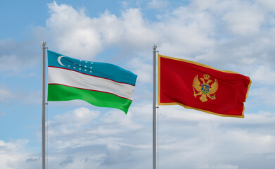 Montenegro and Uzbekistan flags, country relationship concept