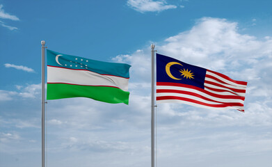 Malaysia and Uzbekistan flags, country relationship concept