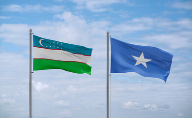 Somalia and Uzbekistan flags, country relationship concept