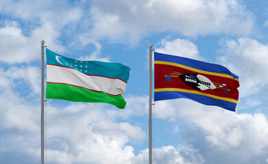 Eswatini and Uzbekistan flags, country relationship concept