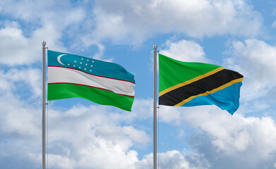 Tanzania and Uzbekistan flags, country relationship concept