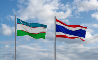 Thailand and Uzbekistan flags, country relationship concept