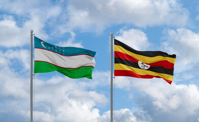 Uganda and Uzbekistan flags, country relationship concept