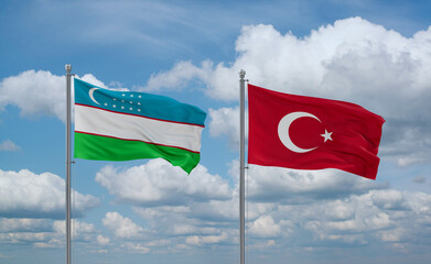 Turkey and Uzbekistan flags, country relationship concept