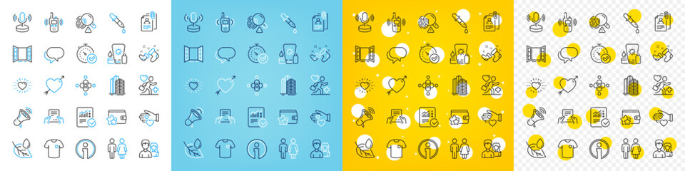 Vector icons set of Receive file, Heart and Loyalty program line icons pack for web with Info, Fast verification , T-shirt outline icon. Inclusion, Talk bubble, Love pictogram. Vector